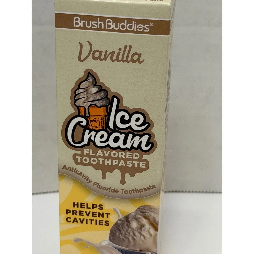 Brush Buddies Vanilla Ice Cream Flavored Toothpaste 3.5oz Anticavity Fluoride